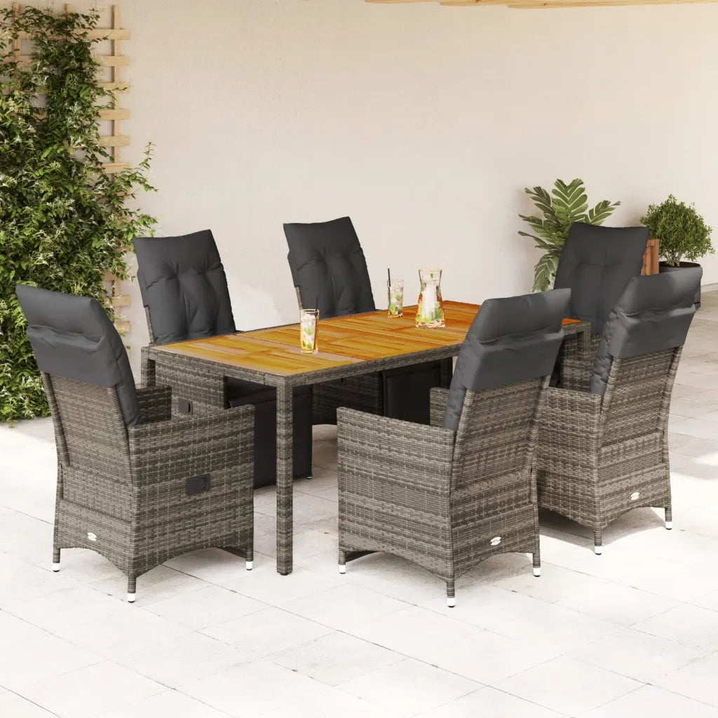 vidaXL Set Bistrò da Giardino 7 pz con Cuscini in Polyrattan Grigio