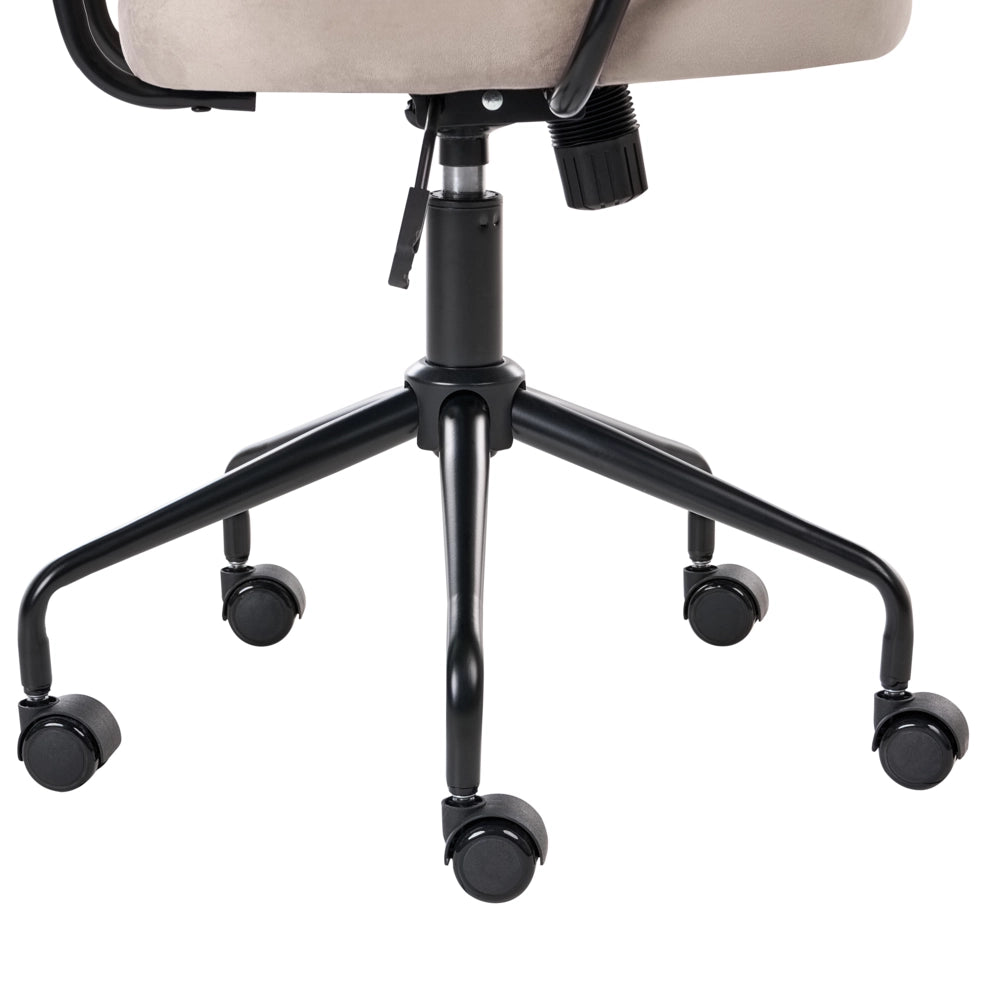 Sedia da ufficio in velluto tortora con seduta e schienale regolabili in altezza base completamente girevole stile glamour per l'ufficio domestico