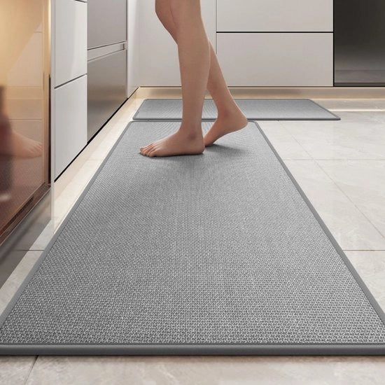 Mat keuken, antiscivolo, 2-pack, lavabile, tappeto keuken, confortevole, facile da pulire, per cucina, impermeabile a polvere, matrice porta, lavandino, soggiorno (45x70cm+45x150cm) - Stile elegante grigio tessuto