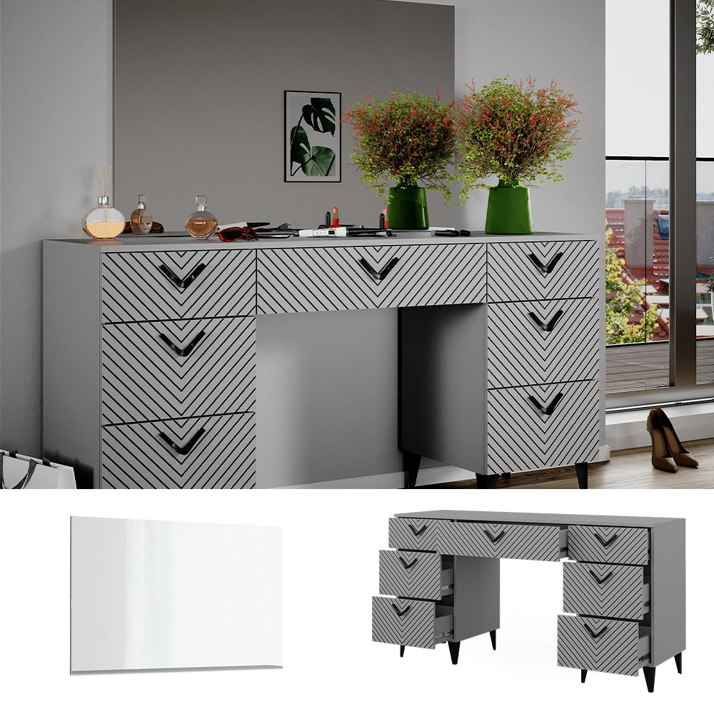 Vicco Tavolo da toeletta Grigio 150 cm con 7 cassetti
