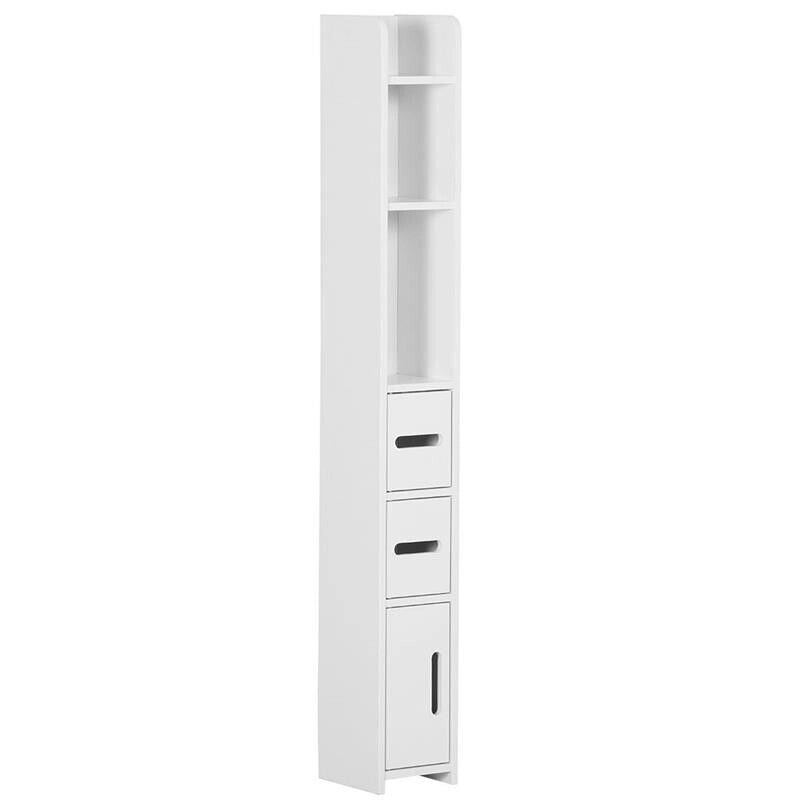 COLONNA BAGNO CON MENSOLE E ARMADIETTI, MOBILE ALTO SALVASPAZIO IN LEGNO 15X17X120CM, BIANCO