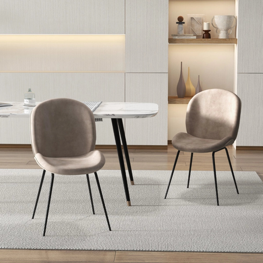 Set di 2 sedie da pranzo in velluto con base in metallo, Set di sedie da cucina moderne imbottite Marrone-Sedie da pranzo