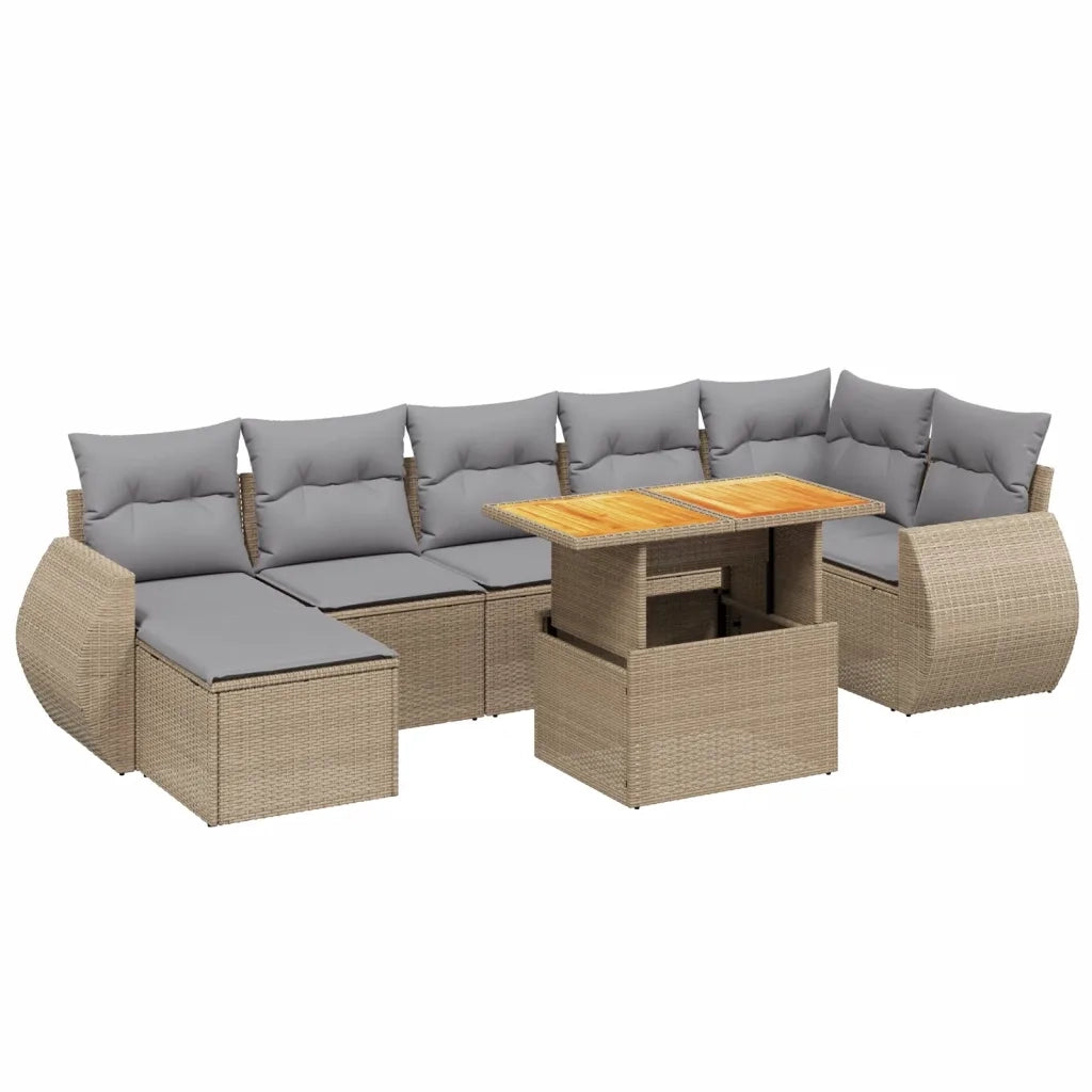 Set Divano da Giardino 8 pz con Cuscini Beige in Polyrattan 3275824