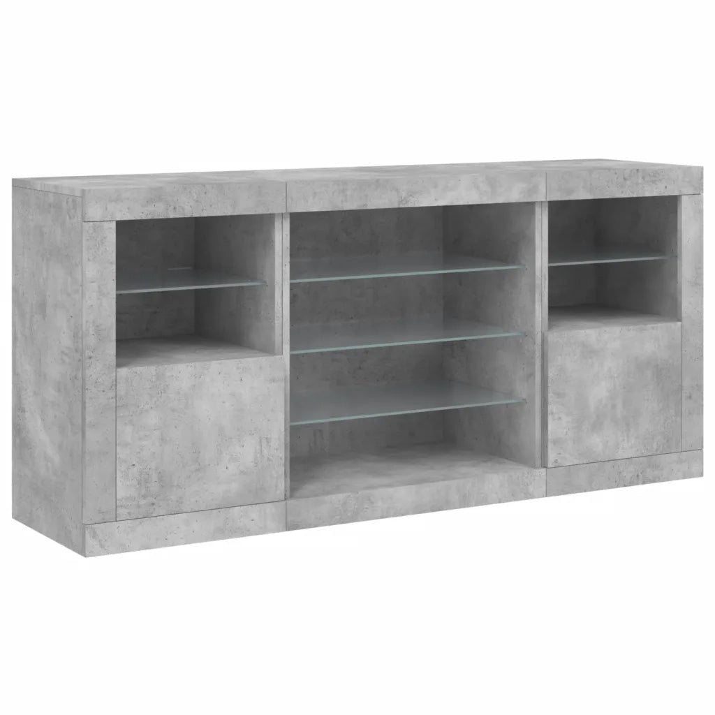 Credenza con Luci LED-Buffet-Armadio da cucina Grigio Cemento 142,5x37x67 cm 290035