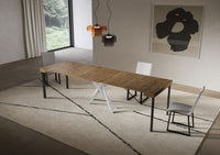 Consolle Allungabile 90-300x40x77 cm Saki Noce Gambe Bianche