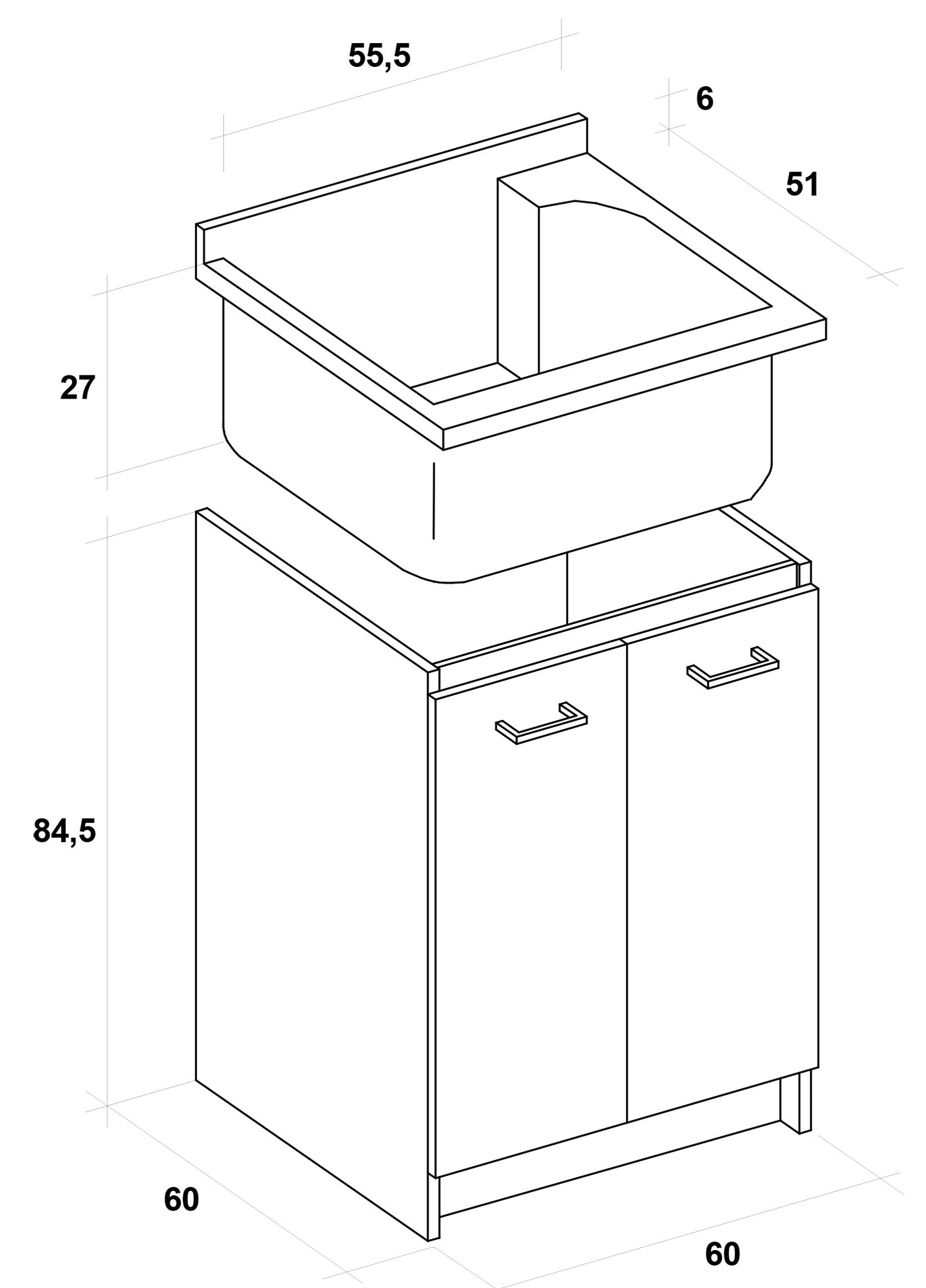 Mobile Lavatoio 60x60x85cm 2 Ante Asse in Termoplastico Montegrappa Marella Bianco