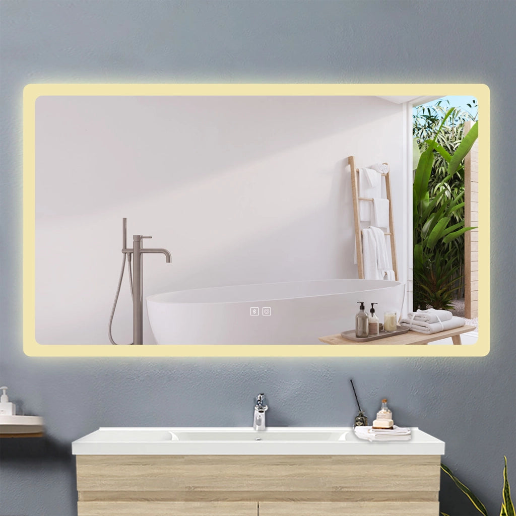 AICA Specchio da bagno a LED, Rettangolare 70 x 120 cm, Anti nebbia, Regolabile 3 LED di colore, Bluetooth