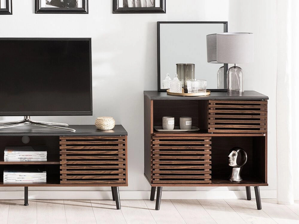 Credenza in legno scuro finitura 80 x 40 x 80 cm armadio con ante scorrevoli rustiche