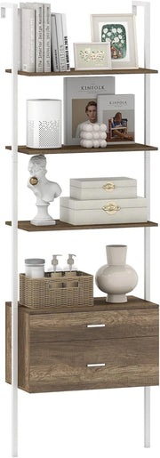 Scaffalatura con 4 ripiani aperti e 2 cassetti, 184 cm, libreria salvaspazio per soggiorno, studio e ufficio, 60 x 30 x 184 cm (bianco)