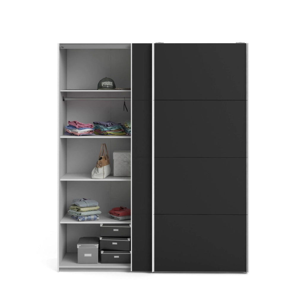 Guardaroba 2 ante Paeng, Mobile camera da letto, Cabina armadio portabiti, Armadio appendiabiti, 182x61 h220 cm, Bianco e Nero