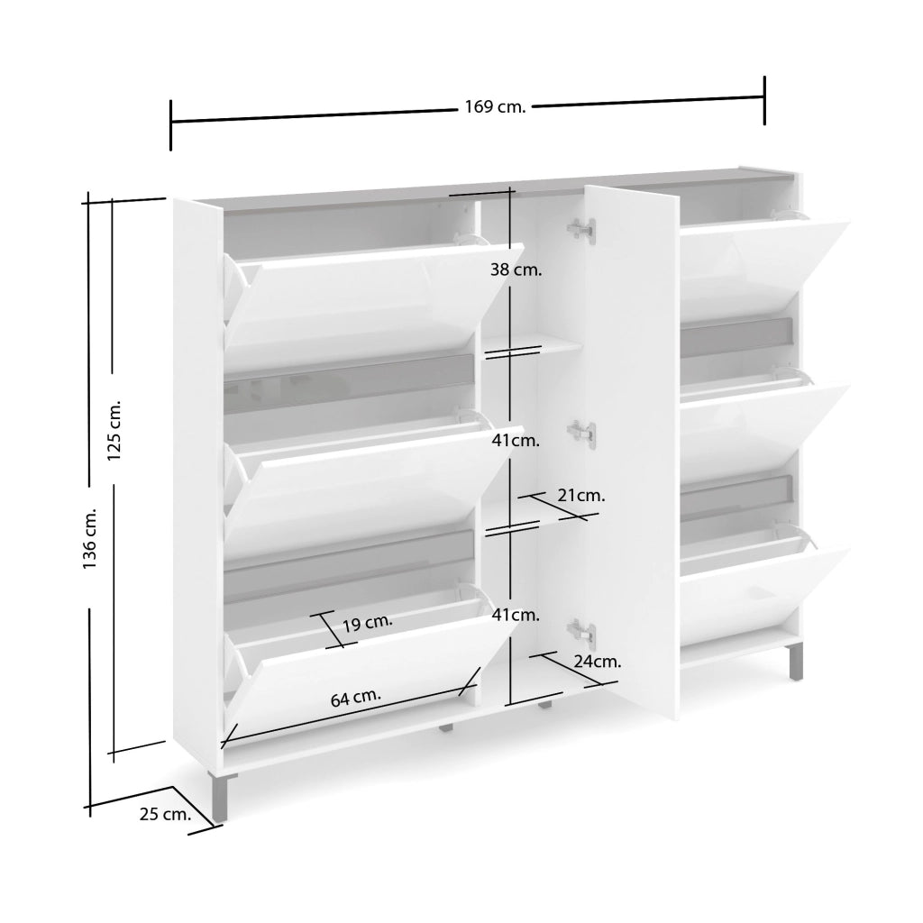 Mobile Portascarpe Axelino, Scarpiera 15 Paia Made in Italy, 169x25x136h cm Bianco Lucido