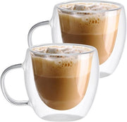 Caffè in Doppio Vaso di Vetro - 150 ml - Isolato - Con Maniglia - Translucido - Per Latte Cappuccino Espresso Americano
