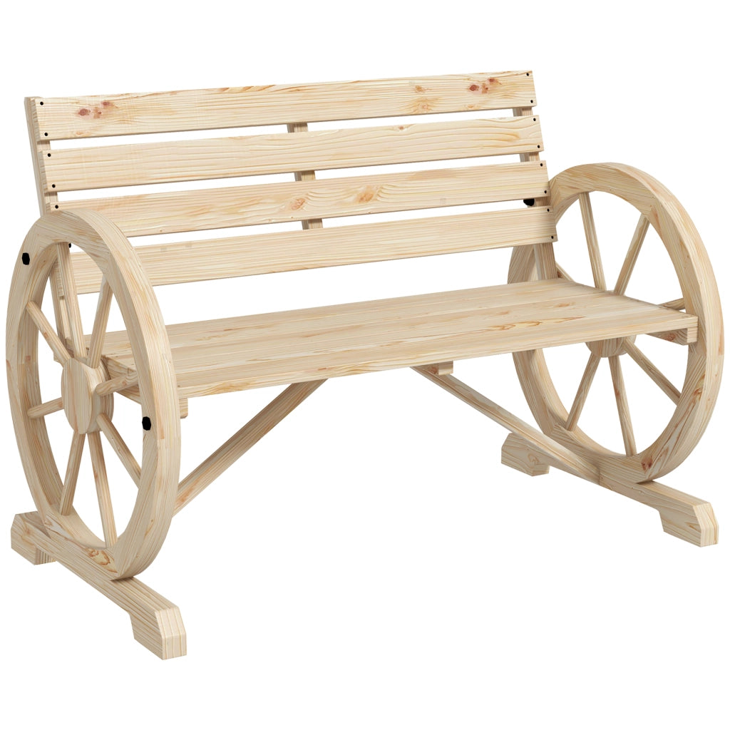 Panchina da giardino 2 posti in legno di abete naturale con braccioli stile rustico