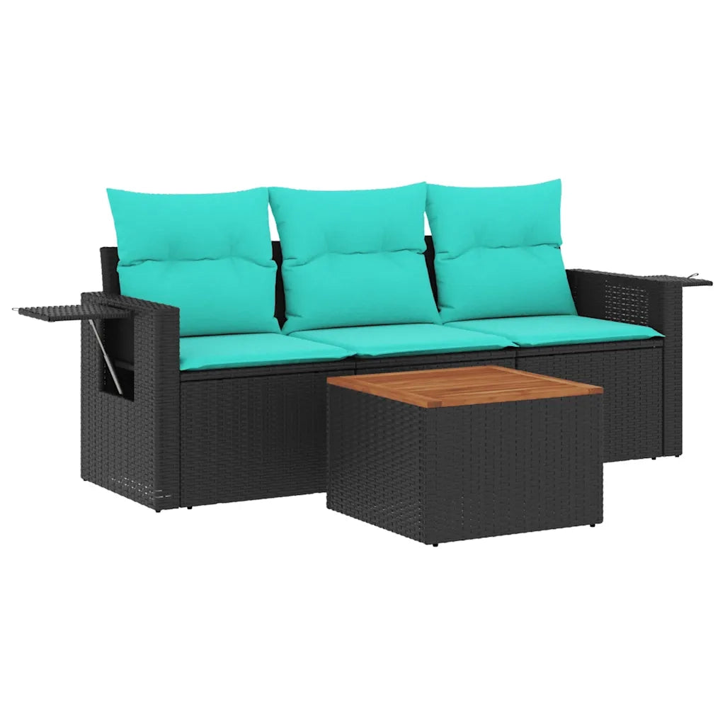 Salotto da Giardino-Set Divani da Giardino 4 pz con Cuscini Nero in Polyrattan 589213