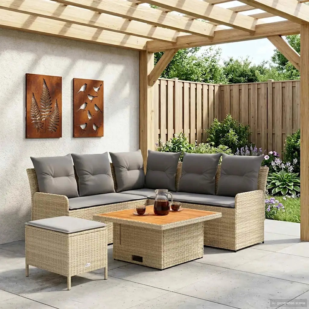 Set di Mobili 5 pcs Beige e Grigio Chiaro Rattan in PE