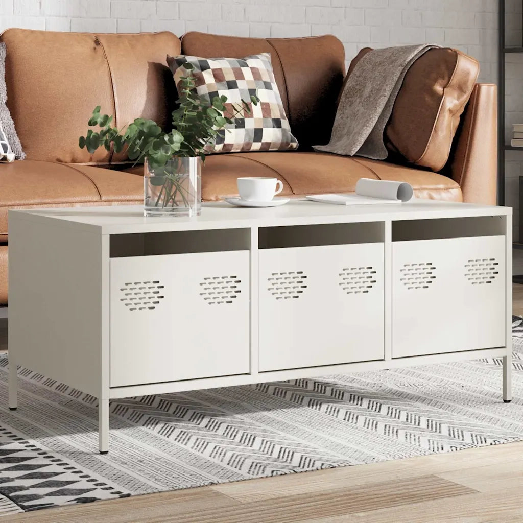 Tavolino da salotto | Tavolino da caff¨¨ | Tavolino da Soggiorno Bianco 101,5x50x43,5 cm in Acciaio Laminato a Freddo