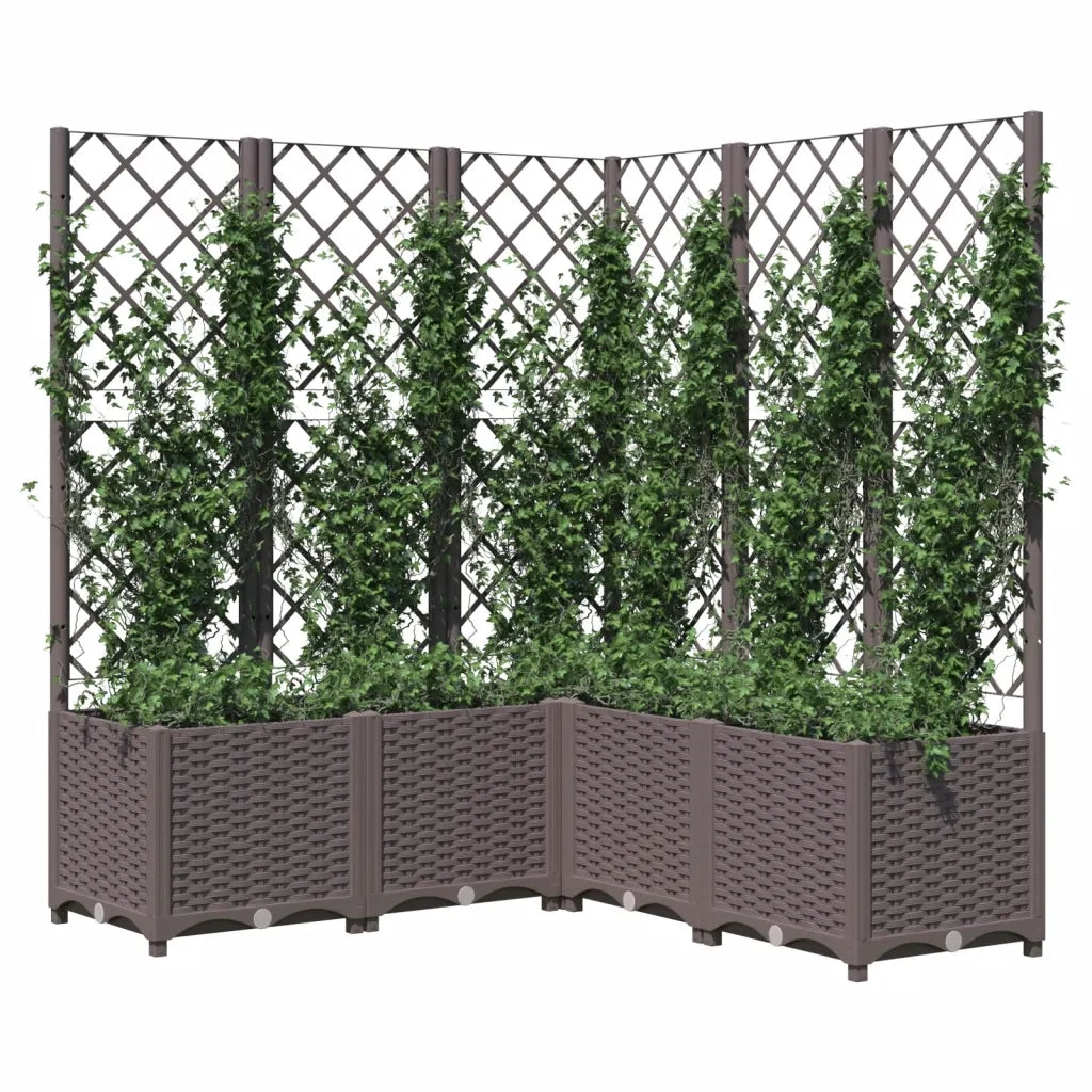 Fioriera | Cassetta per fiori | Vaso da Giardino con Graticcio Marrone 120x120x136 cm in PP