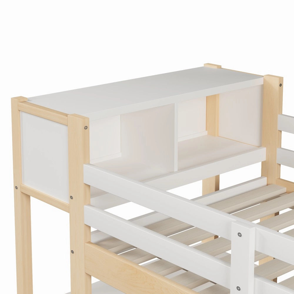 Letto a Soppalco con Scrivania e Armadio ¨C Xylo ¨C 90x200, Ripiani, Naturale