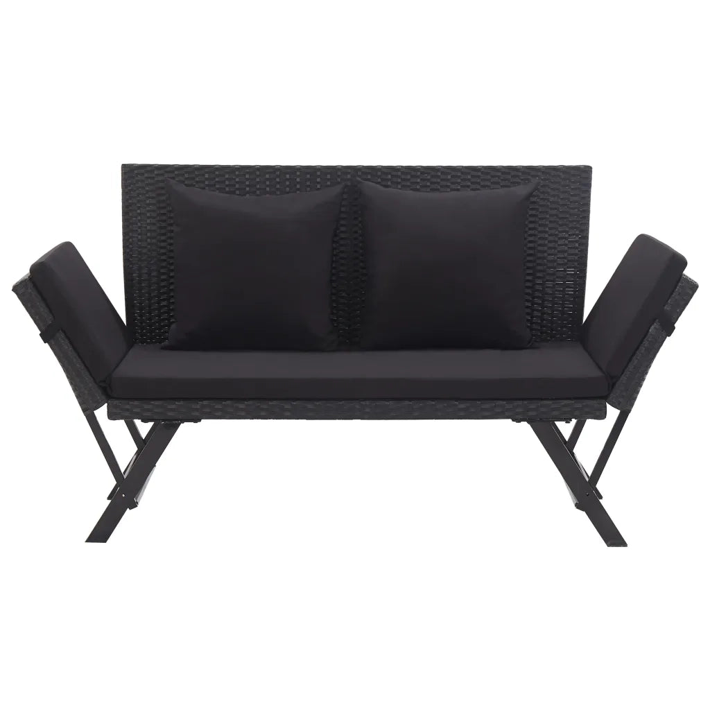 Panchina da Giardino | Panca da Giardino con Cuscini 176 cm Nera in Polyrattan