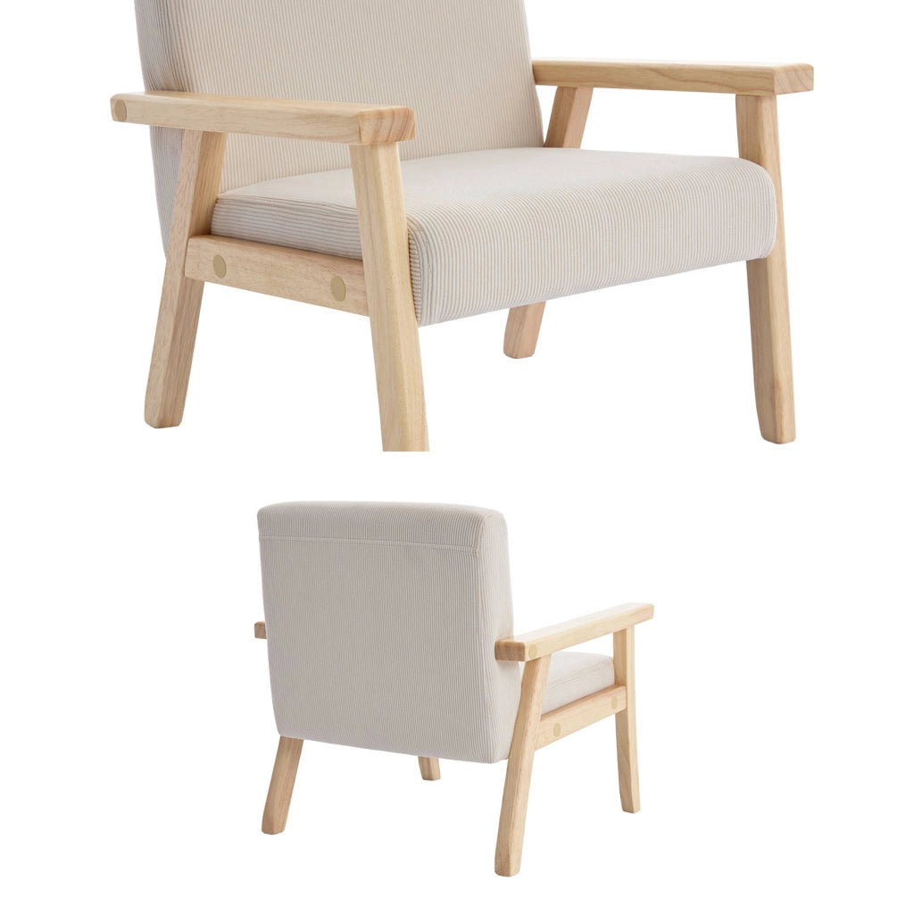 Poltrona scandinava per bambini in velluto a coste e legno di gomma,