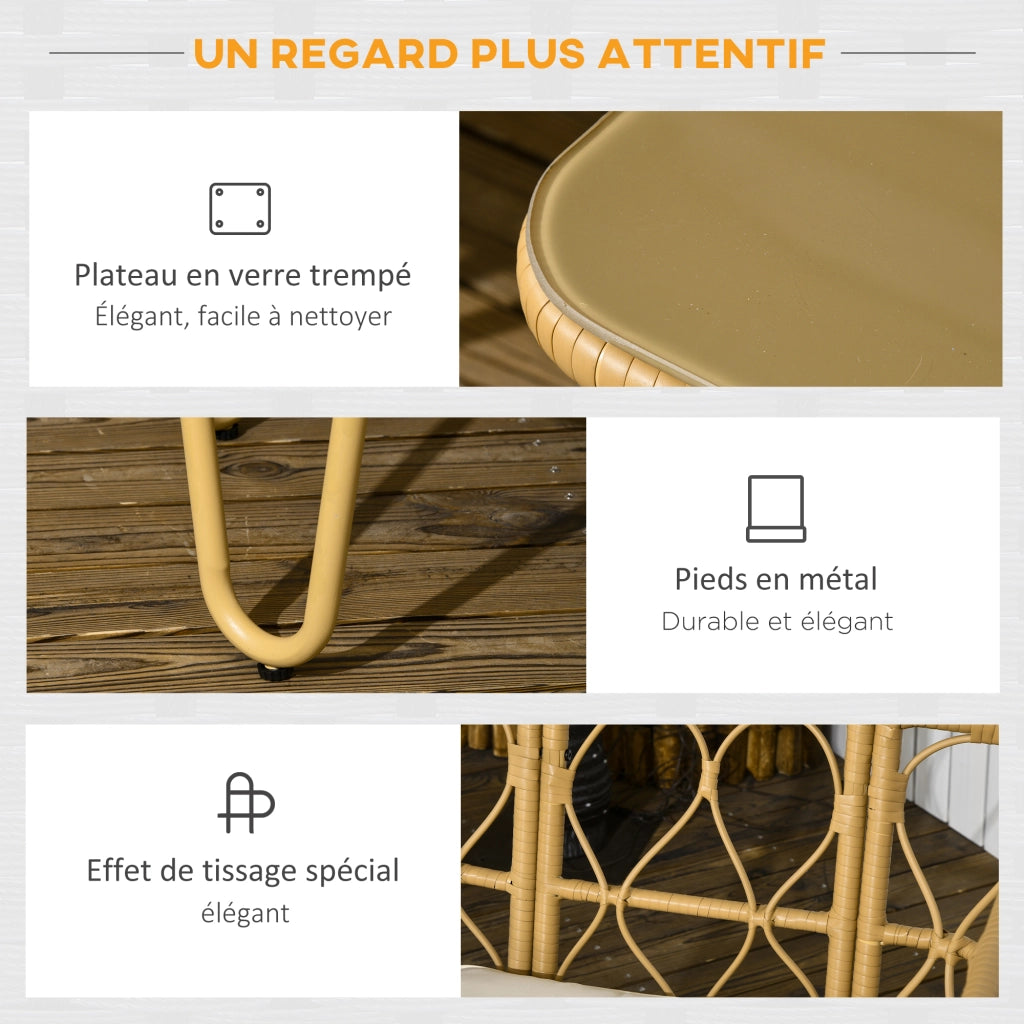Set divano 2 posti + 2 poltrone + tavolino in vetro ¨C zephmum ¨C 7 cuscini ecru