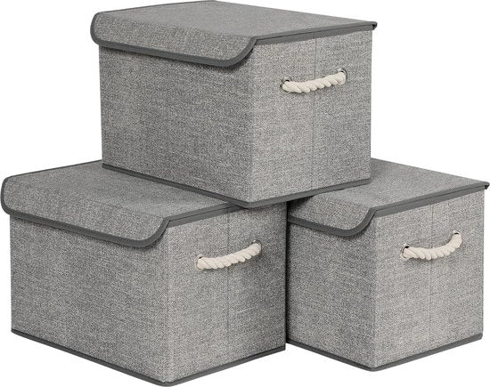 Set di contenitori di archiviazione in tre materiali con coperchio e maniglie in grigio RFB013G02
