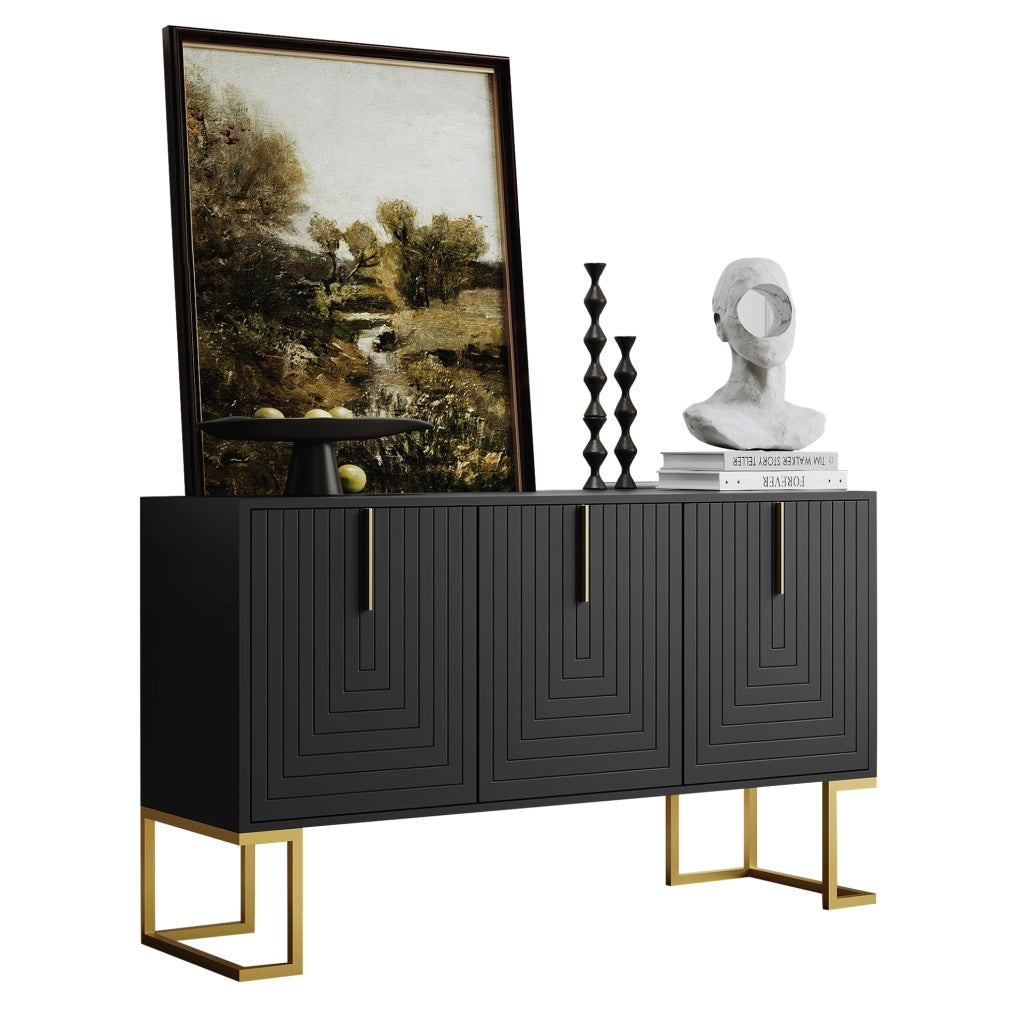 Credenza 3 ante con ripiani regolabili; MDF e pannello truciolare nero
