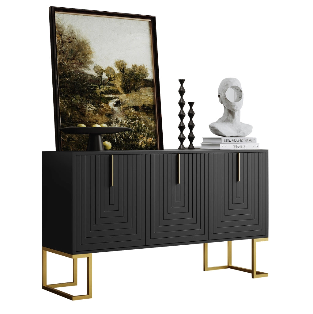 Credenza 3 ante con ripiani regolabili; MDF e pannello truciolare nero