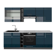 Cucina componibile Fame-Line Blu scuro lucido/Antracite 235 cm, PL Marmo Vicco