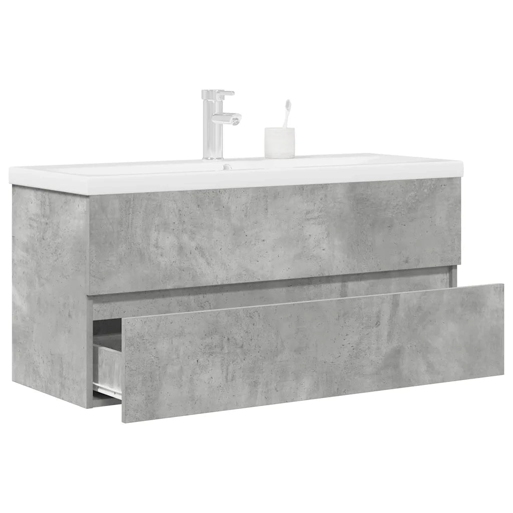 Set Mobili da Bagno | Armadio da bagno 2 pz Grigio Cemento in Legno Multistrato