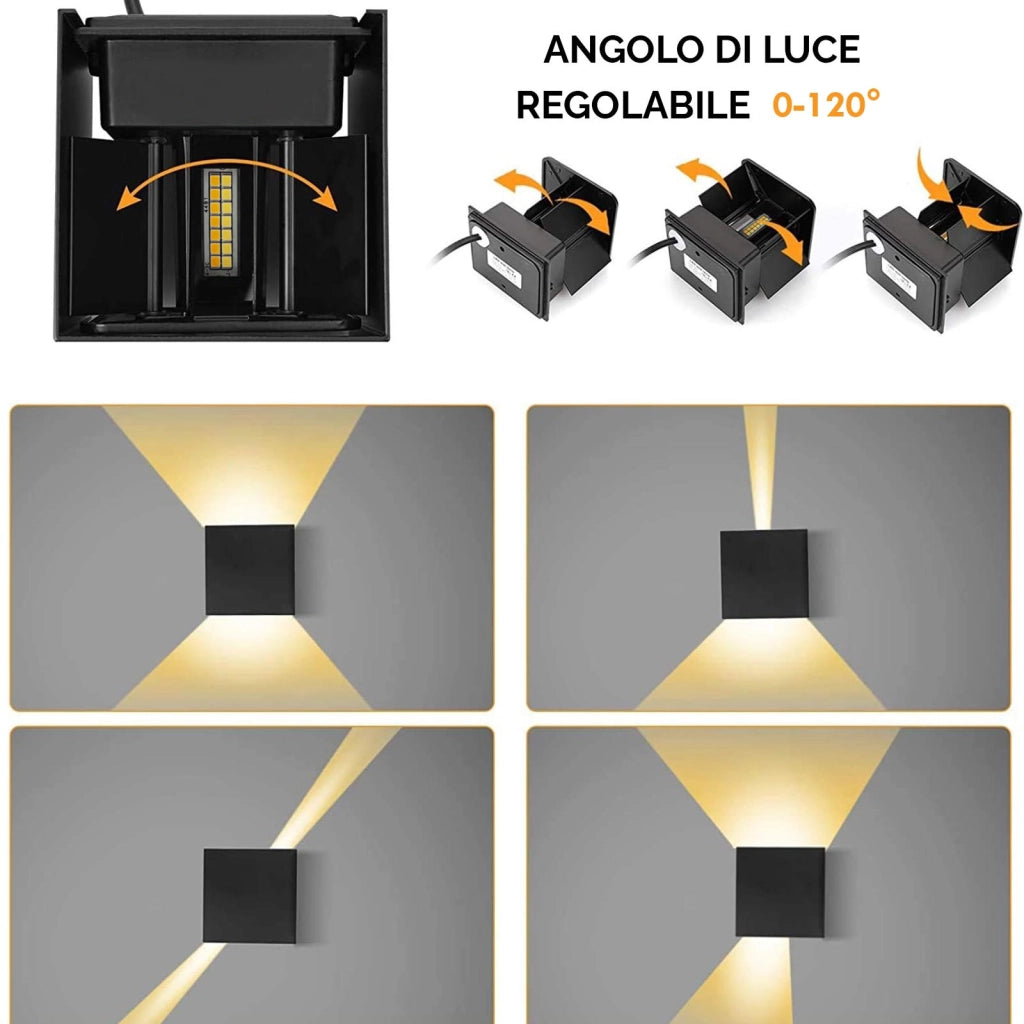 Applique cubo IP65 LED 12W CCT da 3000K a 6500K lampada parete moderna doppio fascio luminoso luce facciata giardino terrazzo GRIGIO