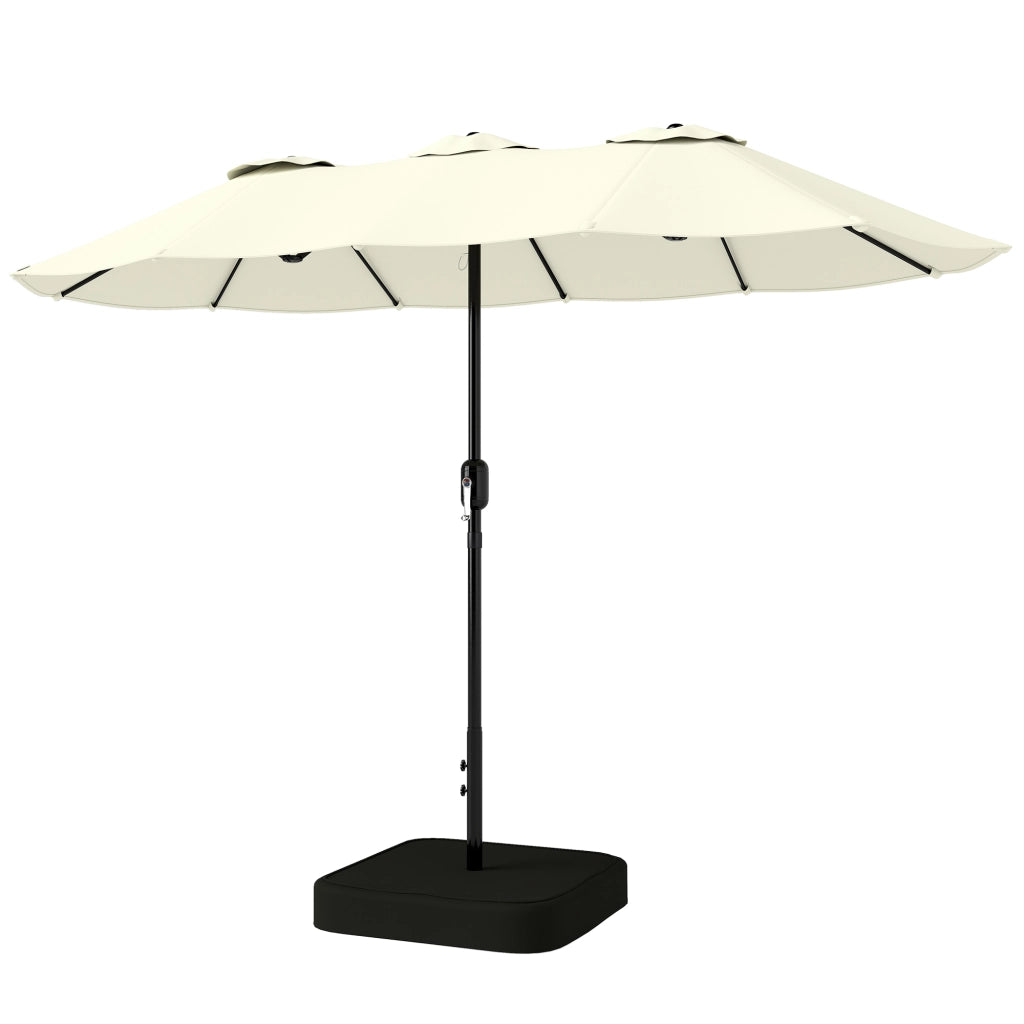 Ombrellone Doppio a 12 Stecche con Manovella, Base a Croce e Sacchi, in Metallo e Poliestere, 3x1.5 m, Beige
