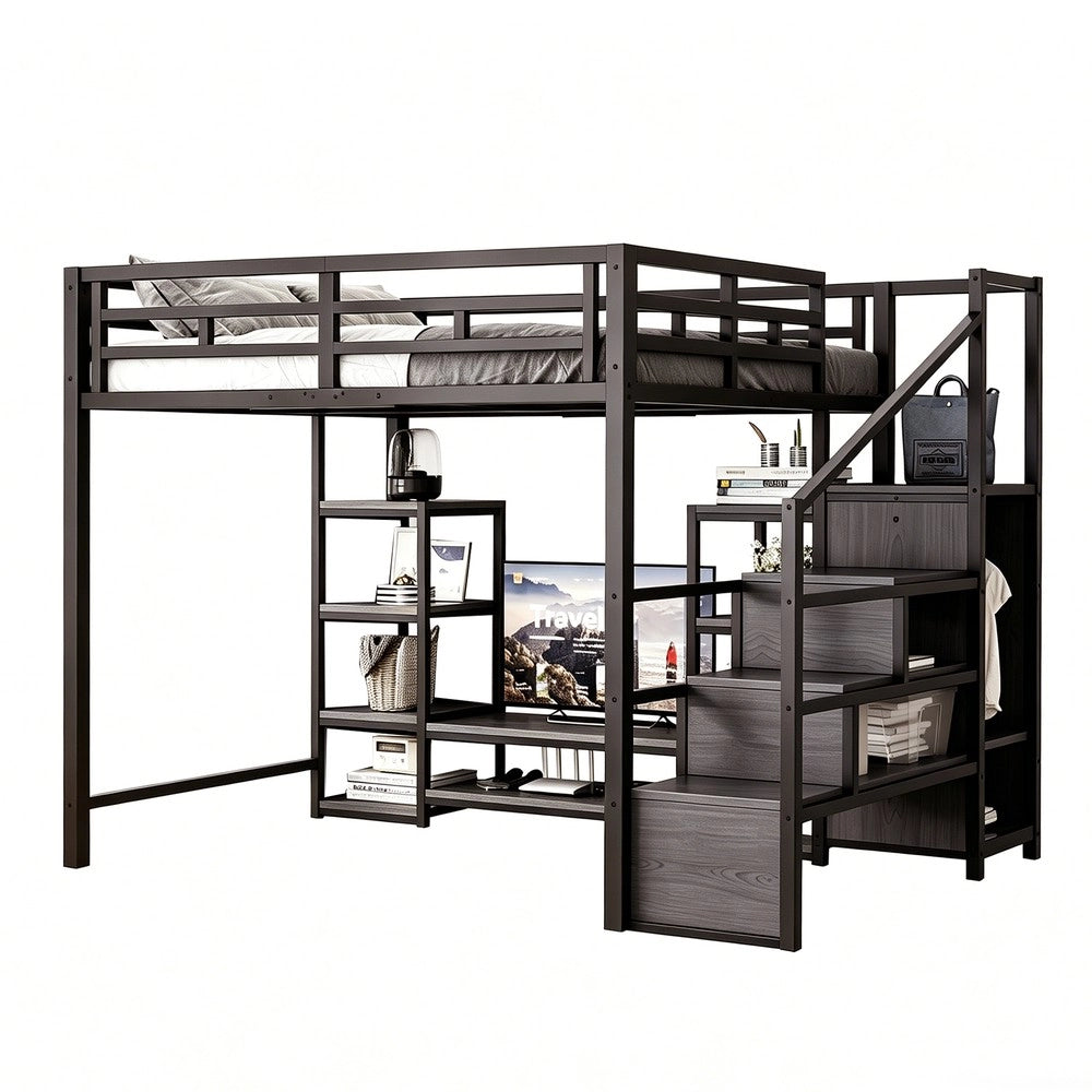 Letto a castello 140x200 - Zephmum - con TV-St?nder, presa di corrente, scala di sicurezza
