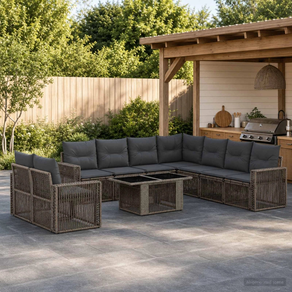 Set Divano da Giardino 10 pz Grigio e Grigio Scuro polyrattan 3436811