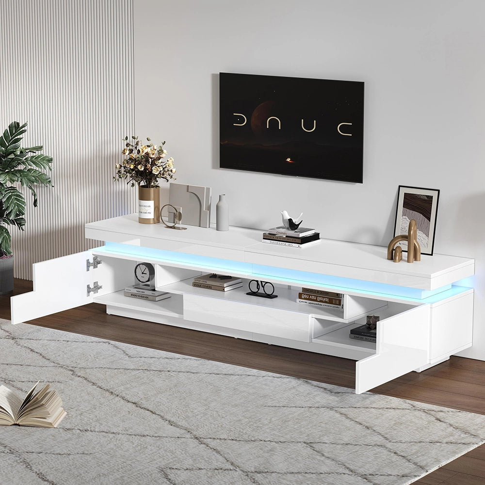 Mobile TV Soggiorno 175x38x45cm - Xylo - 2 Ante ad L e 1 Cassetto con LED, fino a 75"