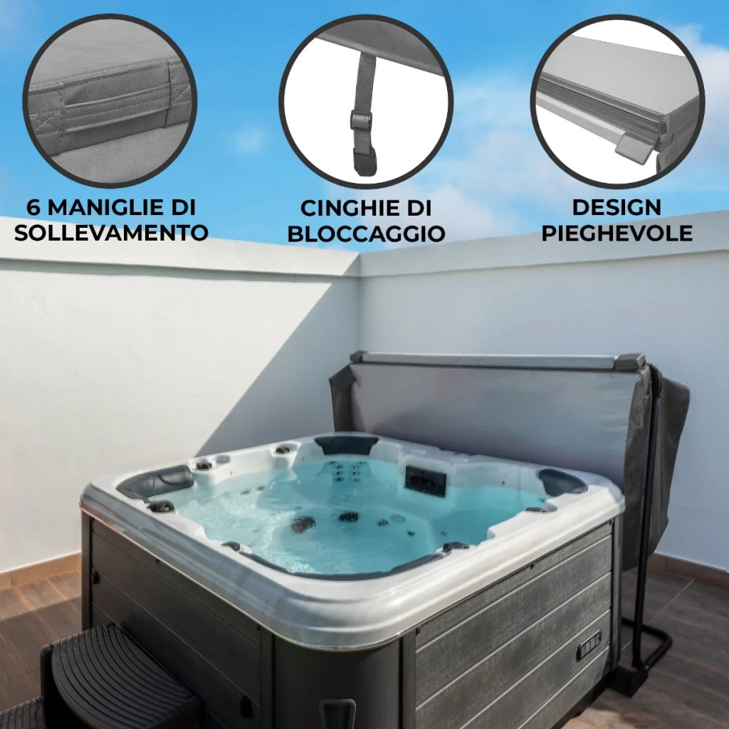 Copertura per vasca idromassaggio Coperchio Spa 2 x 2 m quadrato Grigio Hard Top Resistente alle intemperie PVC in Pelle