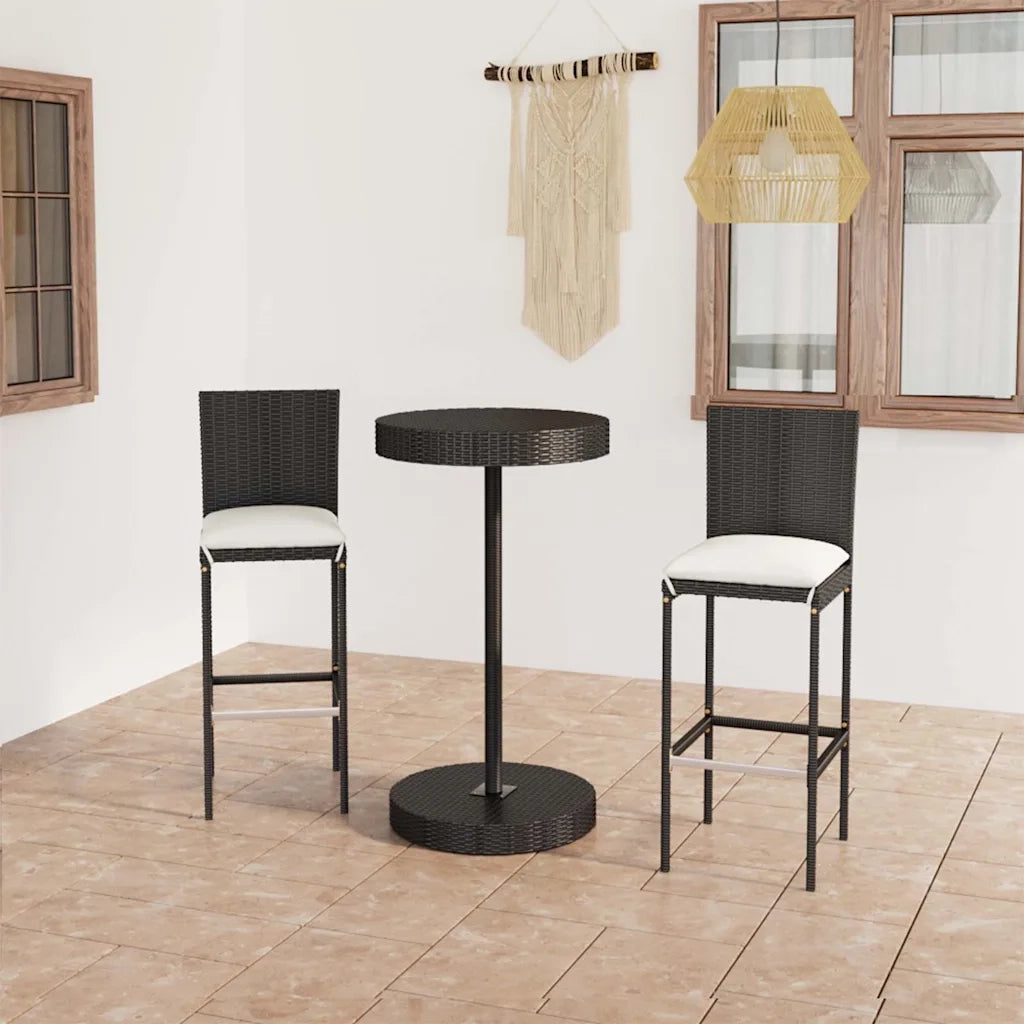 Set Bar da Giardino 3 pz | Set Salotto da Giardino con Cuscini Polyrattan Nero