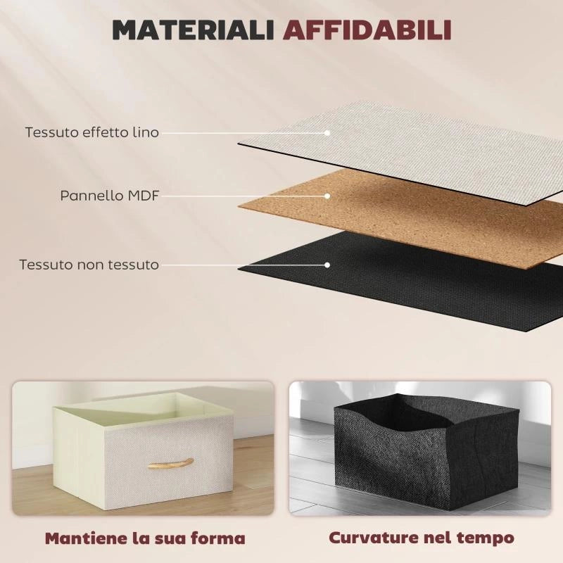 CASSETTIERA 8 CASSETTI PIEGHEVOLI CON 4 TASCHE E 2 GANCI, IN LEGNO, ACCIAIO E TESSUTO, 86X30X94.5 CM