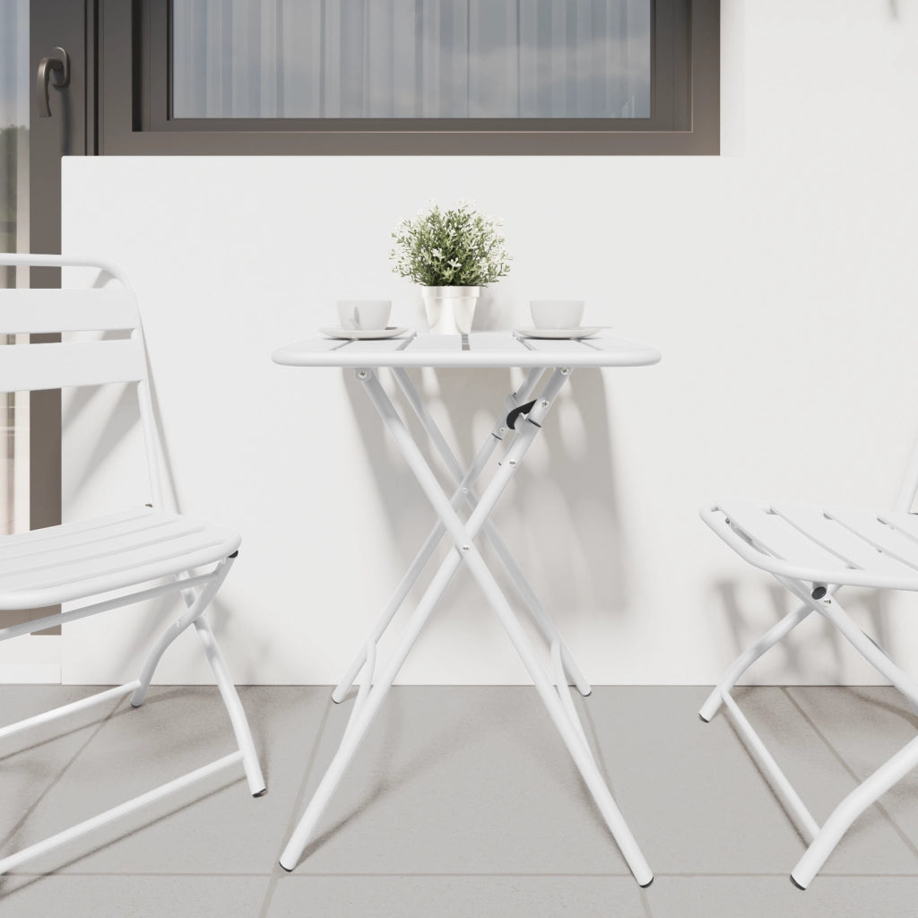 Tavolo da Giardino Pieghevole  Bianco 55x55x73 cm in Acciaio