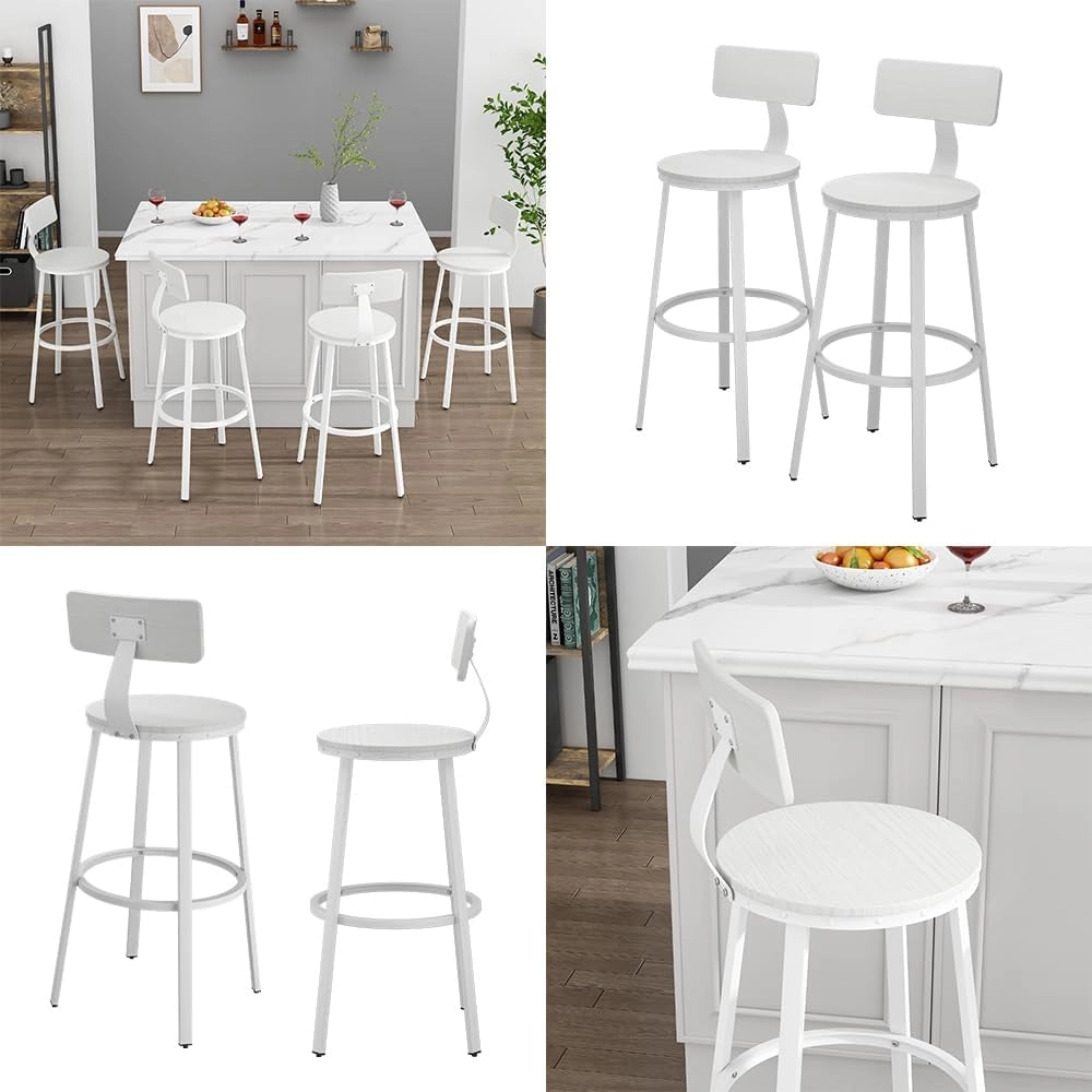 Sgabelli da bar Caracas, Bianco, 34 x 102 cm Set di 2, con poggiapiedi e struttura in metallo stabile