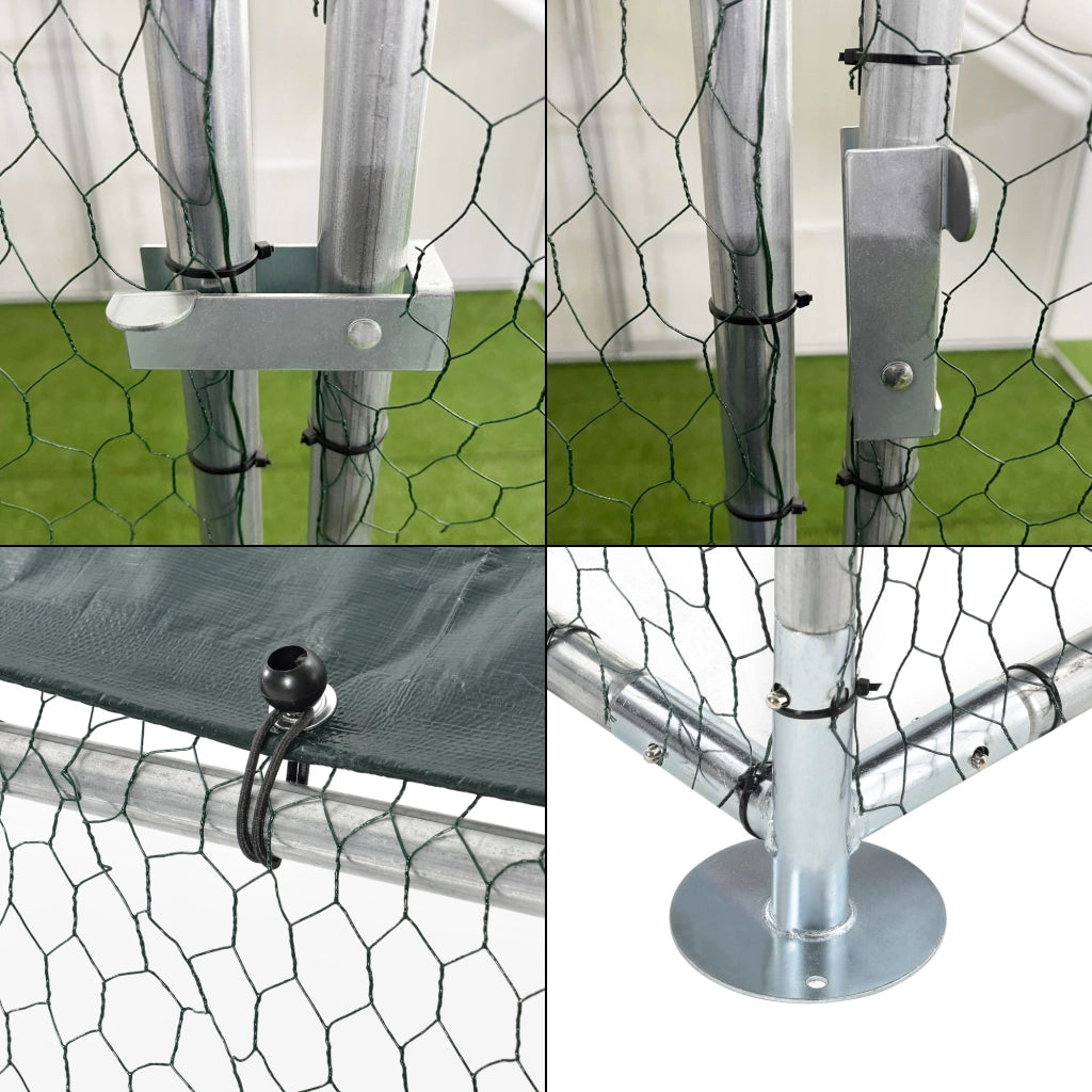 Gabbia per Pollame Wels con Tettuccio Parasole e Recinzione Rete Metallica 3x2x2 m pro.tec
