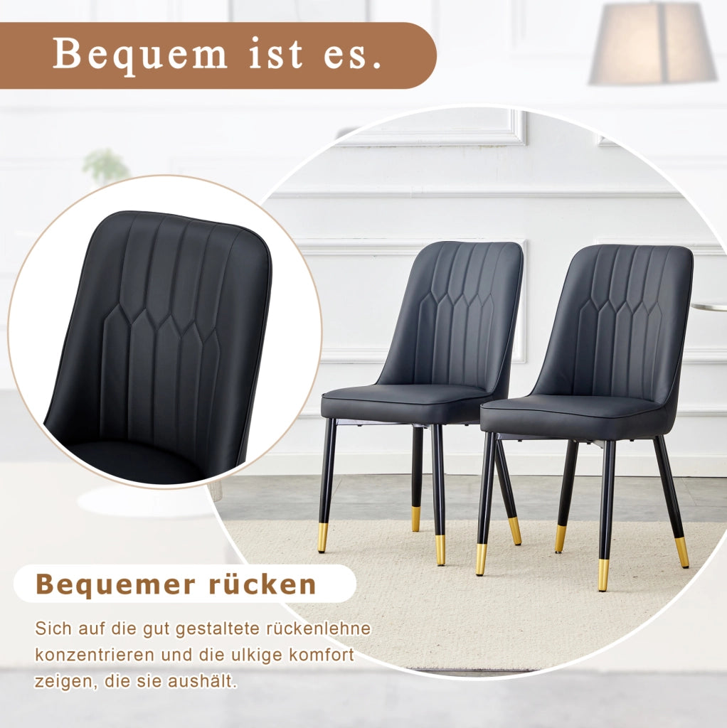 Sedia da pranzo moderna in PU nero con gambe in metallo nero