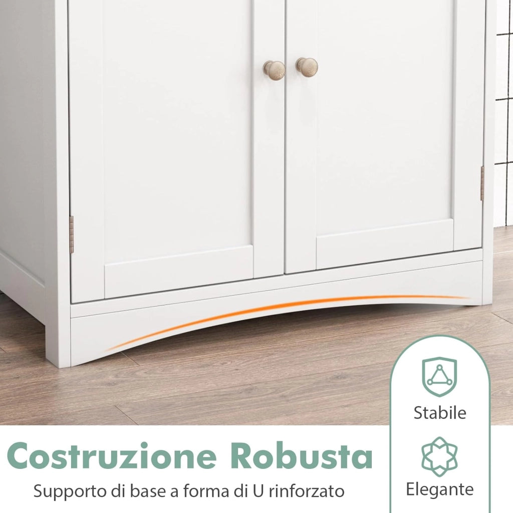 Mobile Sottolavabo per Bagno, Armadietto a Terra con 2 Ante, Ripiano e Taglio a U 22 x 19cm, Organizzatore Moderno e Salvaspazio per Prodotti da Toeletta e Asciugamani, Bianco
