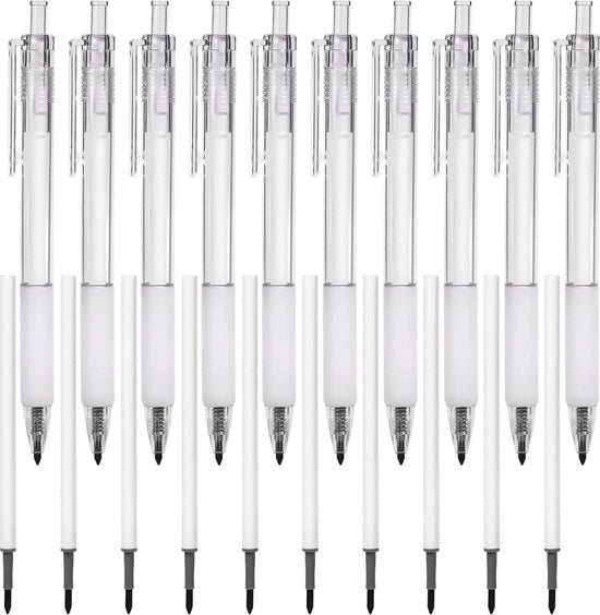 Set di 20 matite indelebili infinite con riempimento e stilo per scrittura scolastica e disegno ufficio - Bianco.