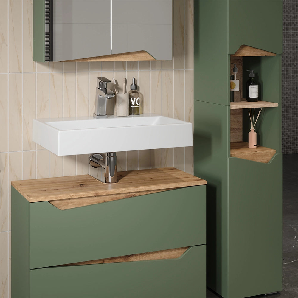 Vicco Set di mobili da bagno Verde/Artigianale 3 parti con mobile alto