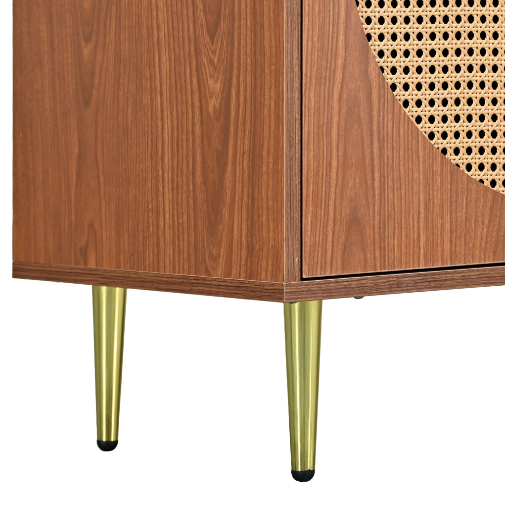 Set madia in rattan con scarpiera, finitura noce