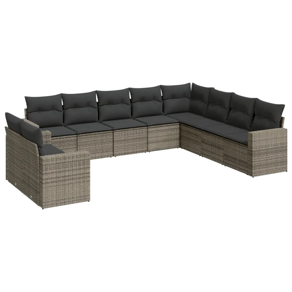Set Divano da Giardino 10 pz con Cuscini Grigio in Polyrattan 3251507