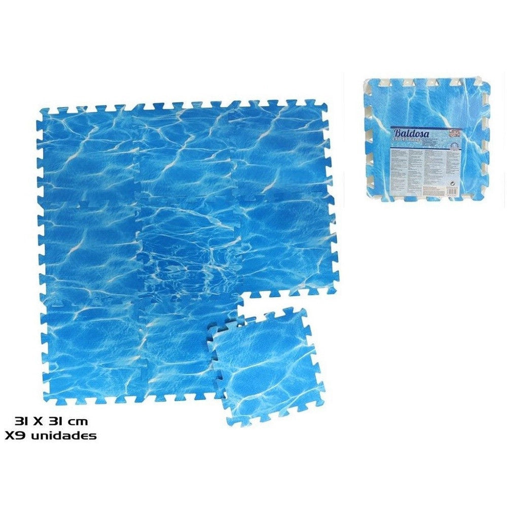 Trade Shop - Set 9 Pz Piastrella Design Acqua 31x31x1cm Puzzle Eva Piscina Protezione 980197 -