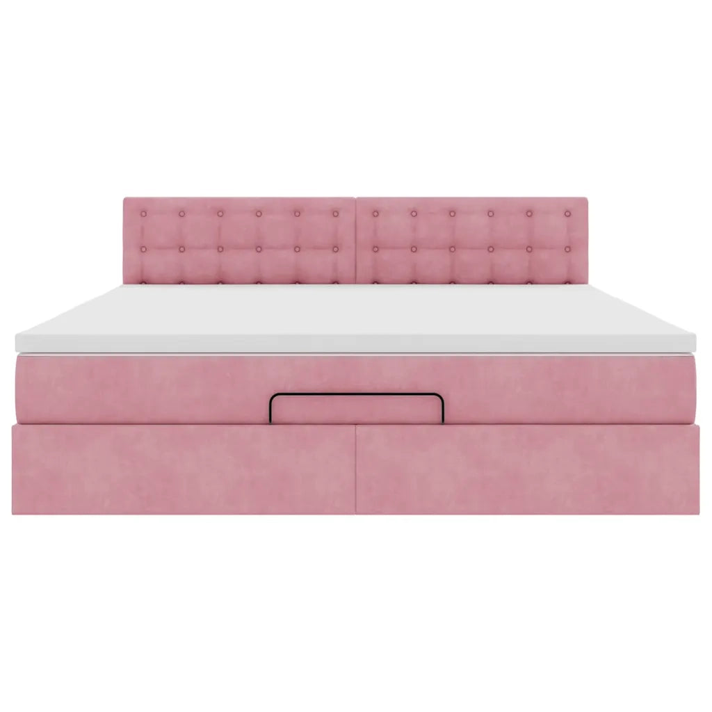 Struttura Letto Pouf con Materasso Rosa 180x200 cm in Velluto 3311938