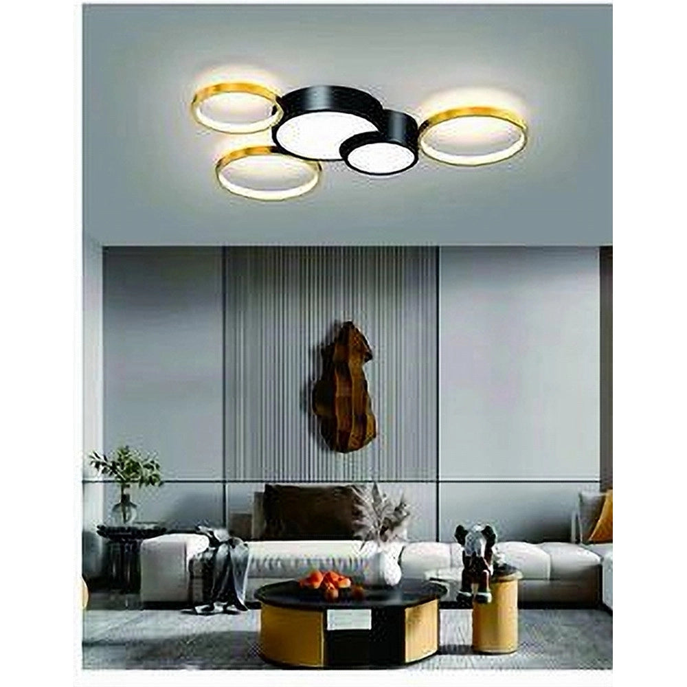 Trade Shop - Plafoniera Led 48w 5 Cerchi Oro Nero Lampada Da Soffitto Moderno Luce 4000k 70999 -